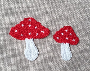 Fly agaric applique set of 2 crocheted, crochet applique mushroom made of cotton