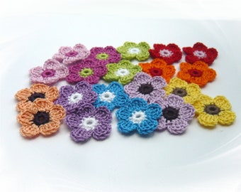 2-coloured crochet flowers in your desired colour, colourful crocheted flowers, handmade crochet appliques