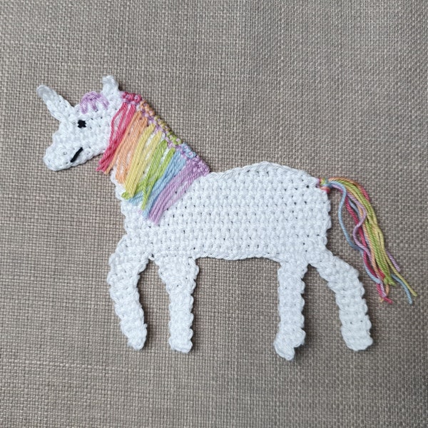 Handgefertigte Einhorn Applikation aus Baumwolle - Verziere Schultüten und Mädchenkleidung  - Größe 10x12cm zum Aufnähen