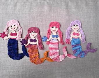 Handmade mermaid applique, magical mermaid for school cones & children's clothing