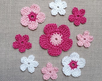 Crochet flower set in your choice of colors for sewing or crafting
