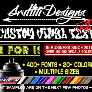 2 for 1! BOGO! Custom Vinyl Decal GRAFFITI Personalized Script Lettering JDM American Racing Flag Car Truck Window Windshield Crafts Etc!