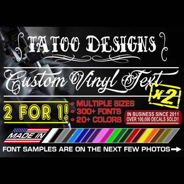 2 for 1! BOGO! Custom Vinyl Decal TATTOO Personalized Script Lettering JDM American Racing Flag Car Truck Window Windshield Cups Crafts Etc!
