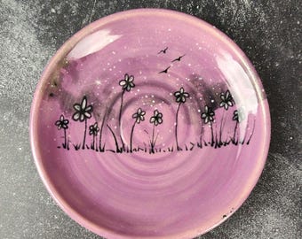 Shallow Ceramic Cat Bowl, Whisker Fatigue Relief Kitten Food Dish (5.5" x 1")
