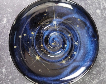 Hand-Glazed Ceramic Cat Food Bowl: Whisker Fatigue Relief, Cosmic Galaxy Design