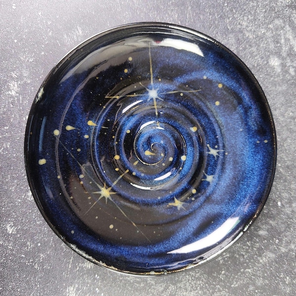 Hand-Glazed Ceramic Cat Food Bowl: Whisker Fatigue Relief, Cosmic Galaxy Design