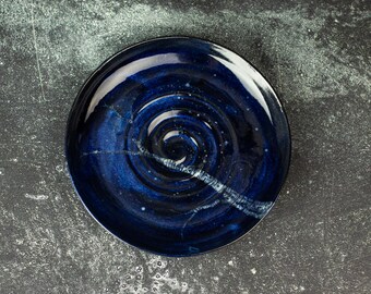 Porcelain Whisker Fatigue Cat Bowl: Hand-Glazed Cosmic Galaxy Dish