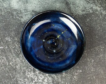 Porcelain Whisker Fatigue Cat Bowl: Hand-Glazed Cosmic Galaxy Dish