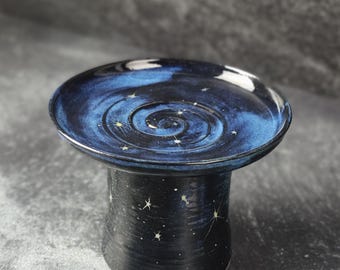 Ceramic Galaxy Cat Bowl, Raised Whisker Relief Dish