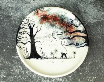 Handcrafted Porcelain Cat Bowl: Whisker Fatigue Relief, Shallow Dish, Cat Gift