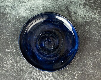 Porcelain Whisker Fatigue Cat Bowl: Hand-Glazed Cosmic Galaxy Dish