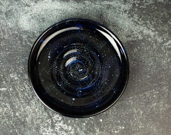Porcelain Whisker Fatigue Cat Bowl: Hand-Glazed Cosmic Galaxy Dish