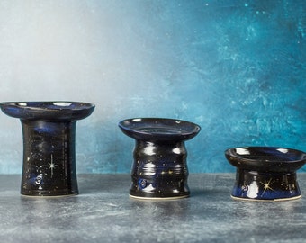 Ceramic Galaxy Cat Food Bowl: Tilted, Raised, Whisker Fatigue Friendly, Personalizable