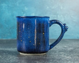 Ceramic starry night galaxy mug or with cosmic blues, Cup for coffee, tea, and espresso