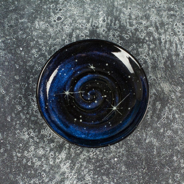 Ceramic Whisker Fatigue Cat Bowl: Hand-Glazed Cosmic Galaxy Dish, MTO