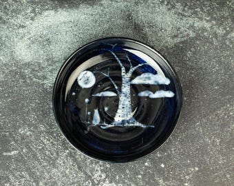 Porcelain Whisker Fatigue Cat Bowl: Hand-Glazed Cosmic Galaxy Dish