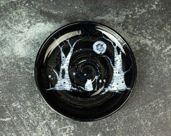 Porcelain Whisker Fatigue Cat Bowl: Hand-Glazed Cosmic Galaxy Dish