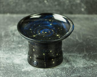Handcrafted Ceramic Cat Bowl, Galaxy Blue, Whisker Relief, Elderly Friendly, Starry Night