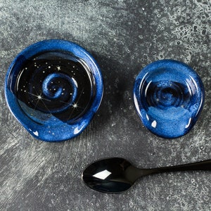 Ceramic cosmic starry night galaxy coffee, tea, espresso spoon rest, Galactic stovetop spoon holder, 2/2.5-3.5/4" x 1/4", Coffee lover gift