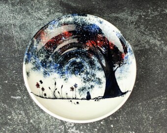 Handcrafted Porcelain Cat Bowl: Whisker Fatigue Relief, Shallow Dish, Cat Gift