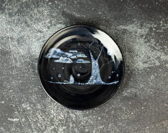 Porcelain Whisker Fatigue Cat Bowl: Hand-Glazed Cosmic Galaxy Dish