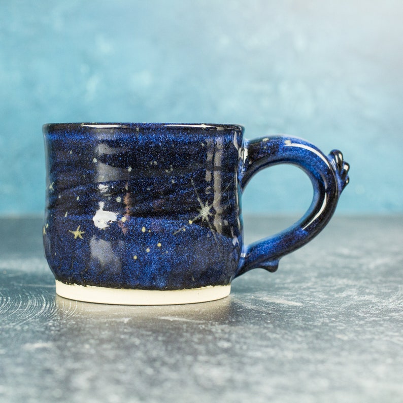 Ceramic starry night galaxy mug or with cosmic blues, Cupfor coffee, tea, and espresso image 1