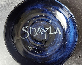 Ceramic Galaxy Pet Dish: Cosmic Cat or Dog Bowl, Personalized