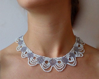 Beaded Pearl Bridal Statement Necklace, Beaded Statement, Statement Jewelry, Bridal Jewelry, Beaded Pastel Blue Necklace, Bridal Statement