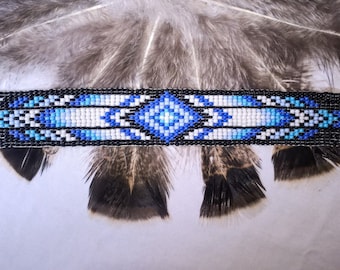 Pulsera de cuentas estilo nativo americano de vibración azul, pulsera de telar de cuentas, pulsera de cuentas de telar, joyería de estilo nativo americano
