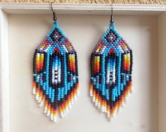 Cherokee-stil, inspirerade av indianer, pärlörhängen i indianstil, stora örhängen i amerikansk stil, smycken i indianstil