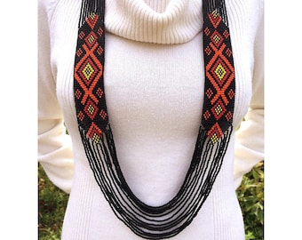 Ukrainian Traditional Beaded Necklace, Bead Necklace, Bead Loom Necklace, Loom Bead Necklace, Beaded Native America Style Bead Jewelry