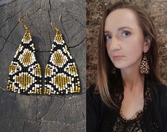 Boucles d’oreilles Python Bead, Boucles d’oreilles Drop & Dangle Snake Skin, Boucles d’oreilles Beaded Statement, Boucles d’oreilles à franges Animal Print, Bijoux faits à la main