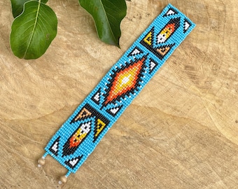 Ancient Diamond Patterns Native America Style Bead Bracelet, Bead Loom Bracelet, Native America Style Jewelry, Loom Bead Cuff Bracelet