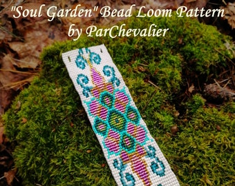 Bead Loom Pattern "Soul Garden Bracelet", Bead Tutorial Pattern, Loom Bead Pattern, Bead Pattern for Beginners, Beaded Cuff Bracelet Kit