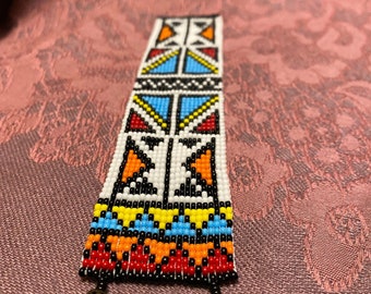 Original Bracelet, Unisex Bead Loom Native American Style Beaded Jewellery, White Bead Loom Bracelet