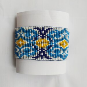 Blue Ancient Ukrainian Ethno Bead Bracelet, Native Cuff Bracelet, Loom Beaded Bracelet