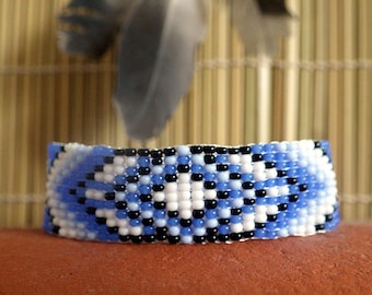 Blue Arrows Native America Style Bead Bracelet, Bead Loom Bracelet, Loom Bead Bracelet, Native America Style Jewelry