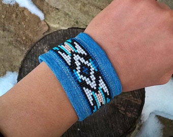 Native America Style Blue Jeans Bracelet, Native Inspired Jewellery, Bead Loom Bracelet, Blue Jeans Bracelet, Bead Loom Bracelet, Handmade