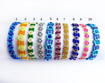 Colorful Flower-Power Beaded Daisy-Chain Anklets, Thin Beaded Flower Bracelets