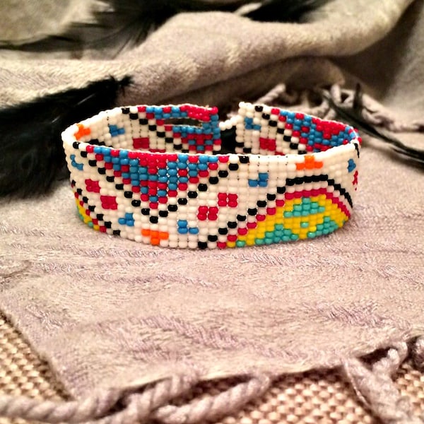 Colorful Mexican Bead Loom Bracelet, Loom Bead Bracelet, Native America Jewelry, Native America Bead Jewelry, Southwestern Bead Bracelet