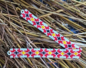 Ukrainian Cross Stitch Pattern Bead Loom Anklet, Beaded Anklet, Bead Anklet, Loomed Anklet, Ukraine Bead Jewelry, Beach Summer Anklet
