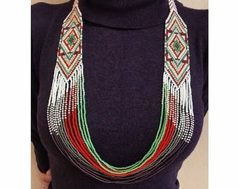 White Native America Style Bead Necklace, Bead Loom Necklace, Loom Bead Necklace, Bead Jewelry, Native America Inspired Bead Necklace