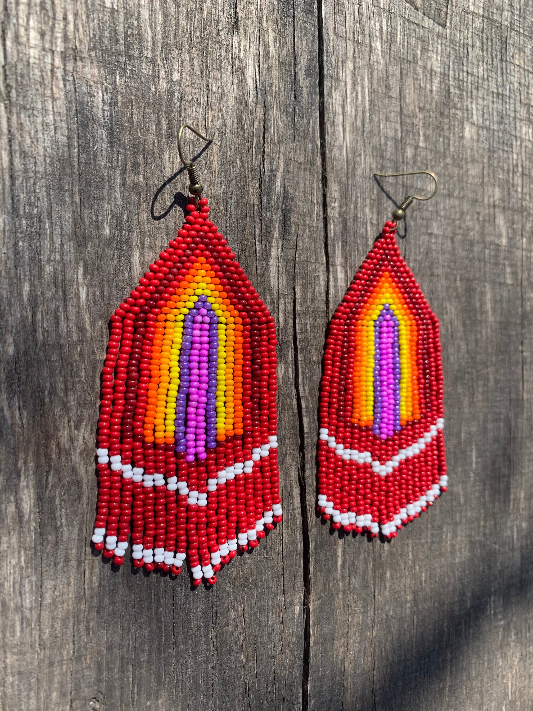 Red Native American Style Dangle Bead Earrings Native | Etsy