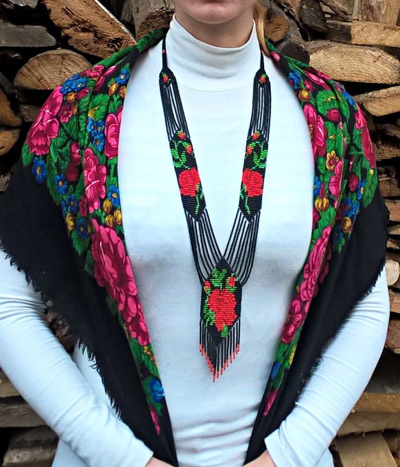Buy Black Boho Bead Roses Necklace Bead Loom Necklace Loom Bead