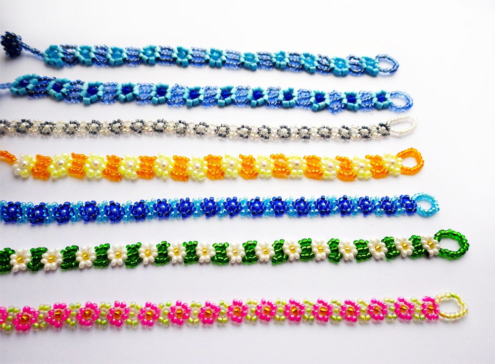 Colorful Flower-Power Beaded Daisy-Chain Anklets Thin Beaded | Etsy