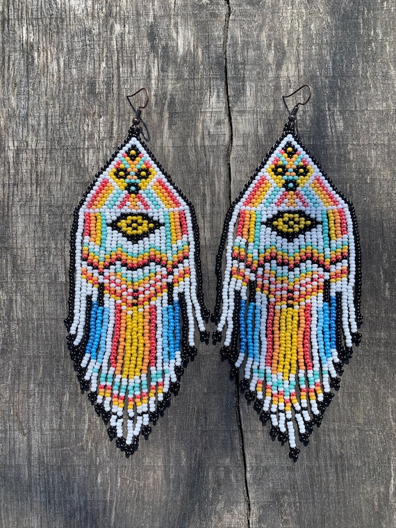 Turquoise Black & Gold Beading Earrings - Southwest Indian