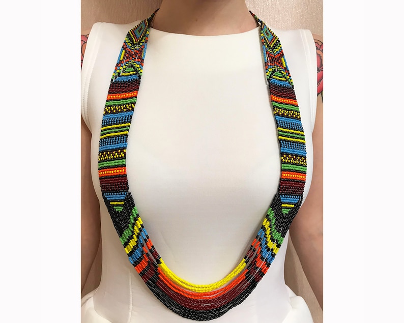 Mexican Bead Loom Necklace Native America Style Bead Etsy