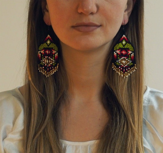 Forest Spirits Indian Inspired Beaded Earrings Native America