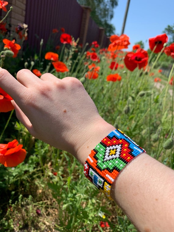 Colorful Mexican Bead Loom Bracelet, Loom Bead Bracelet, Native