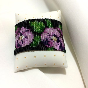 Black Viola Flower Bracelet, Ukrainian Bead Bracelet, Wide Ukrainian Bracelet ,Bracelet with Viola, Bead Cuff Bracelet, Flower Bracelet image 3